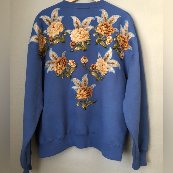 VTG embellished Blue Floral Women's Sweater XL in Mens so more room for women - Picture 2 of 7
